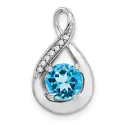 14k White Gold Blue Topaz and Real Diamond Pendant