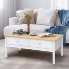 Oikiture Coffee Table Storage Drawers Side Tables Sofa Cafe Desk Natural White