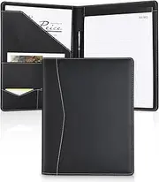 Padfolio Portfolio Leather Binder, Interview Legal Document Organizer, Business Card Holder Included Letter Sized Writing Pad [Piano Noir Faux Leather Matte Finish]