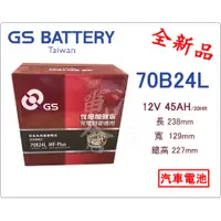 在飛比找蝦皮購物優惠-＊電池倉庫＊全新 GS(統力) 免加水汽車電池 70B24L