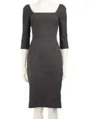 Grey Wool Striped Pattern Dress