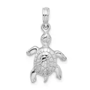 Sterling Silver De-Ani Rhodium-Plated Polished And Textured Turtle Pendant