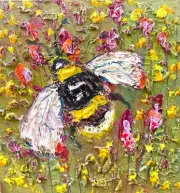 Bee Painting Honey Bee Original Art Pink Flower Artwork Honeybee Bumblebee Oil