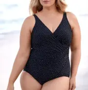 NEW Miraclesuit Swimsuit 16W Plus Oceanus One Piece Pin Point Dot Wireless $172