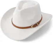 [BELTROAD] Cowboy Hat for Men Women Classic Cowgirl Hat Wide Brim Western Women Mens Cowboy Hats Christmas Cowgirl Hats Gifts, White(brown Hat Band), One Size
