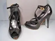 McQueen 36/6 Lucy Black Platform Peep Toe Mary Jane Brogue Pumps Heels Shoes New