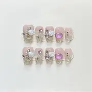 Hand Pressed Nails Reusable Beautiful Flower Fake Nail Design Full Coverage Artificial Manicure Wearable