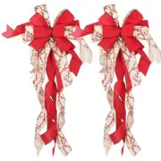 2pcs Christmas Tree Topper Wreath Bow White Red Christmas Bow Tree Topper Decor