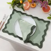 Maya Scalloped Green Table Linen Range [MUSMASTLR23C]