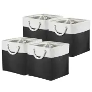 Storage Baskets Fabric Collapsible Cube Baskets, 4Pack, White/Black