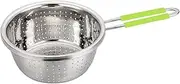 Stainless Steel Perforated Colander Strainer with Long Green Handle Sieve Sifters Use for Kitchen Food Pasta Noodles Spaghetti Vegetables Silver - 7.9inch