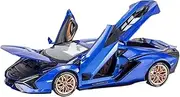 Scale Finished Model Car 1:18 for Lamborghini Sian New Energy Supercar Alloy Diecast Car Model Pull Back Vehicles Series Miniature Replica Car(Blue)