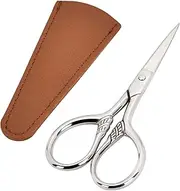 LOBODT Small Facial Hair Scissors, Stainless steel (silver) Straight Tip Snips Beauty Grooming Kit for Eyebrows, Beard, Ear, Nose, Moustache Trimming with PU Case
