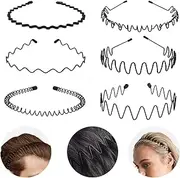 LMXMGRG 6 Pcs Metal Hair Band for Men Unisex Wavy Headbands Outdoor Sports Headbands Hair Bands Unisex Black Elastic Non Slip Headwear Accessories