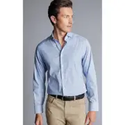 Charles Tyrwhitt Non-Iron Slim Twill Grid Check Shirt Ocean Blue Mens 16/36 New