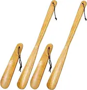 [Sosoport] 4 Pack Solid Wood Shoehorn Lazy Shoe Helper for Seniors Pregnant Women Easy to Use Shoe Horn for Elderly Home Hotel
