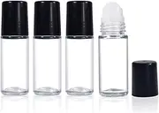 4PCS 30ml Essential Oil Roller Bottles - Empty Refillable Clear Glass Roll-on With Plastic Balls and Black Lids for Perfume