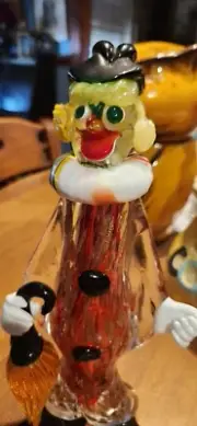 Vintage Murano Italy Large Glass Clown Yellow Hair Amber Umbrella 12"