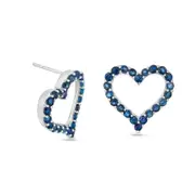 Blue Sapphire Heart Outline Stud Earrings in Sterling Silver