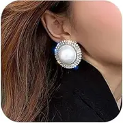 [Denifery] Bohemian Rhinestones Big Pearls Silver Big Circle Lightweight Large Earrings Fashion Earrings for Women, Alloy Silver Pearl