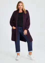 [Virtuelle] Taking Shape Fluffy Knit Cosy Cardigan Size 26 in Chocolate, Viscose - Plus Size Women's Clothing Chocolate
