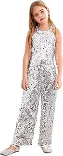 [RUNQHUI] Sequin Jumpsuit for Girls Sparkly Halter Backless Glitter Romper Wedding Birthday Party Prom Gown