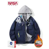 在飛比找ETMall東森購物網優惠-NASA假兩件寬松連帽春秋牛仔外套