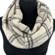 ANN TAYLOR LOFT infinity scarf - NEW 18" neutral plaid loop soft acrylic NWT