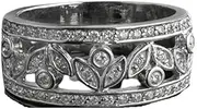 [HEARTS AND YOU] 2.5ct Round Cut Moissanite Wedding Ring Band Leaf Petal Wide White Gold Plated