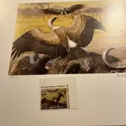 1982,Buzzard Print,Bob Kuhn,African White Vulture,601/777,Mint Stamp,No Damage
