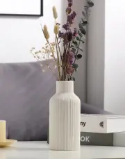 White Ceramic Flower Vase, Minimalist Modern Home Decor, Small Pampas Grass Vase