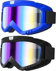 Dirt Bike and Motorcycle Goggles - 2 Pack ATV, Ski, Windproof Glasses for Adults, Men, Women, Youth