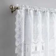 Pair of 2 White Color Short Length 54” (W) x 63” (L) Semi Sheer Lace Curtain ...
