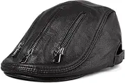 [VKEID] Men's Leather Hat Men's Thin Section Leather Forward Cap Youth in The Elderly Spring and Autumn Duck Tongue Hat Leather Hat (Color : Black, Size : Large)