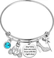 [CHOORO] Cinderella Inspired Charm Bangle Any Fairy Tale Can Come True with The Right Shoe Bracelet Fables and Fairytale Gift