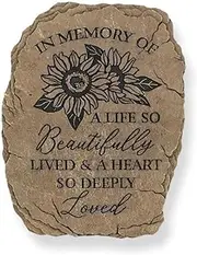 Carson 10.5" Memorial Garden Stone-Floral Tribute Path Stone for Garden-Memorial Garden Marker-Outdoor Memorial Decor-Sympathy Gift for Grieving-Durable Garden Decoration-Remembrance Stone