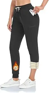 [Inno] Women's 28" 31" 34" 36" Sherpa Polar Fleece Lined Jogger Pants Warm Sweatpants Thermal Athletic Lounge Petite Tall, Sherpa Fleece, Black, Cargo Pants, Small
