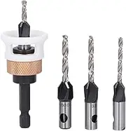Countersink Drill Bit Set, Adjustable Depth Stop Counter Sink Drill Bit, 4 Flute Wood Plug Cutter Drill Bit Set with Guiding Flutes, 2.8, 3.2, 3.5, 4.0mm, for Deep Holes in Hard