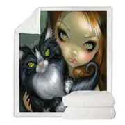 Girl with Tricksy Tuxedo Cat Throw Blanket