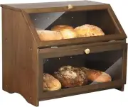 Stylish Double Layer Bread Storage Bin with Clear Window - 15.4" L x 9.8" W