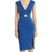 Brand New Aidan by Aidan Mattox Metallic Blue Criss Cross Front Midi Dress sz 10