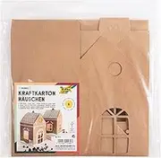 folia 973 - Kraft Cardboard House, DIY Craft Set for 6 Houses (Each Approx. 11 x 11 x 19 cm) Made of Blank Brown Kraft Cardboard, which can be Decorated Individually