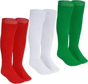[Dxhycc] 3 Pairs Girls Christmas Knee High Socks Red White Green Socks Elf Socks Long Xmas Socks for Kids Christmas Party, Red,green, White