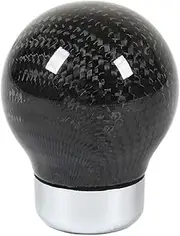 Shift Knob, Universal Black Carbon Fiber Gear Shift Knob with 15mm Bottom Interface, Decorative Round Ball Gear Shifter Knob for Manual Automotive Vehicles (Without Gear)