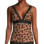 DKNY MOCHA Leopard-Print Tankini Swim Top Size M