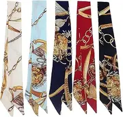 [Grovigor] 5pcs Colorful Scarf,Tassels and Chains Design Bag Handbag Handle Ribbon Scarf,Fashion Gifts for Women Girls Decoration
