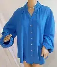 N Touch Women Plus Size 1x 2x 3x Teal Blue Button Down Shirt Top Blouse Jacket