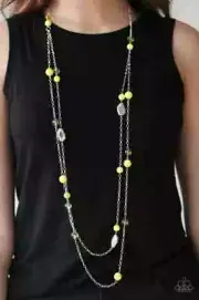 Paparazzi Necklace- Hitting A Glow Point- Yellow Bead- Layered