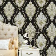 10M Black Gold Damask Waterproof Wallpaper Murals Embossed Textured PVC Roll