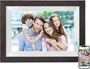 10.1 Inch WiFi Cloud Wood Digital Photo Frames, Built in 32 GB Storage, 1280x800 Album IPS Touch Screen, Type C, Auto-Rotate, Share Photos Videos Instantly Via Frameo (Wood 1)